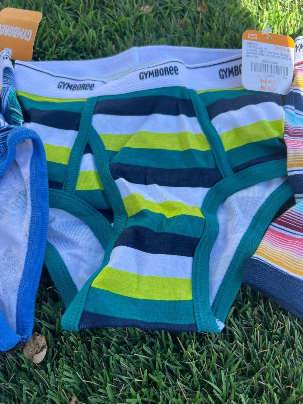 Gymboree Boys' Blue, Green & Multi-Striped Briefs Set XS (3-4)